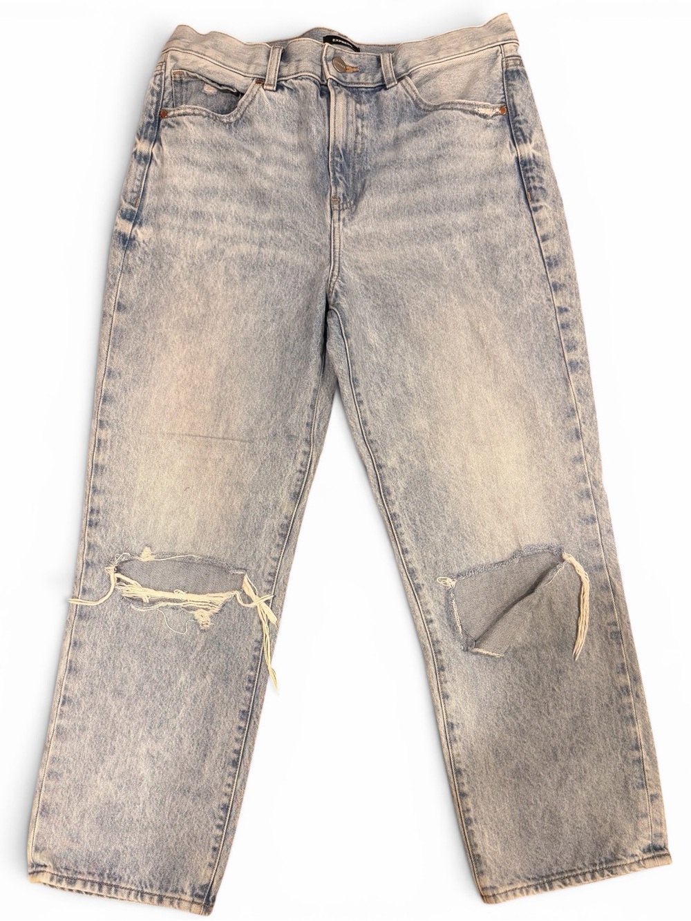 Express Women’s  High Waisted Distressed Straight Leg Jeans Light Wash Size 8